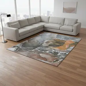 HomeRoots 646691 9 x 12 ft. Orange & Charcoal Abstract Washable Machine Made Rectangle Area Rug with UV Protection