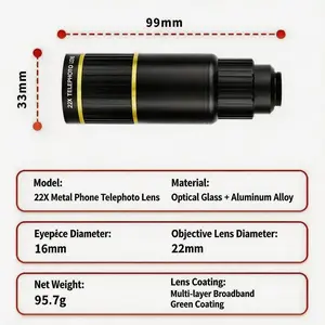 22x Telescope, all-metal construction, high magnification, HD image quality, free zoom, professional-grade long focal length lens for photography