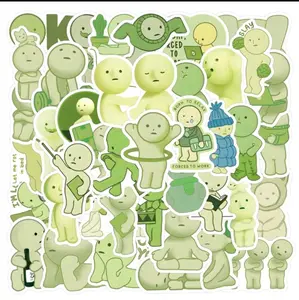 Smiskii 55PCS Aesthetic Vinyl Stickers Decals for Scrapbook Journaling Laptop Bumper Skateboard Water Bottles Computer & Phone Back to School Green Characters