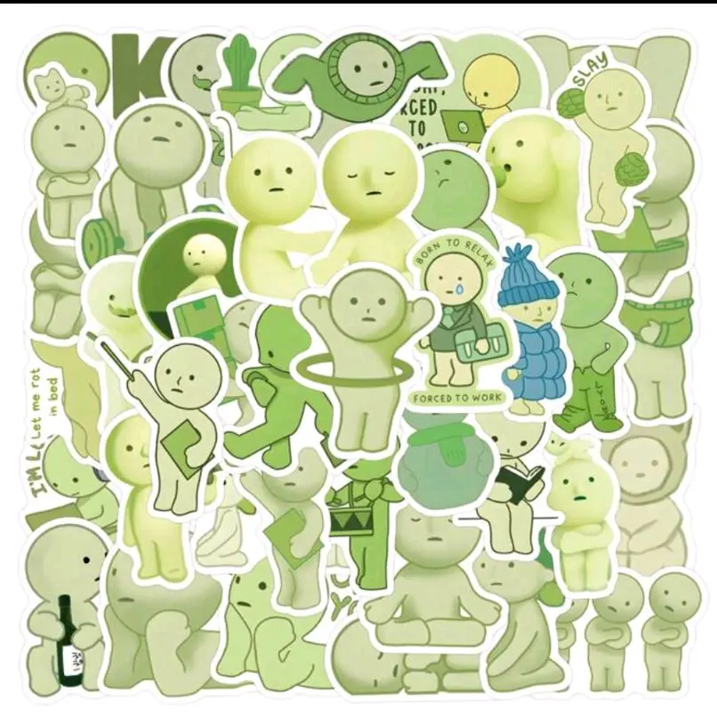 Smiskii 55PCS Aesthetic Vinyl Stickers Decals for Scrapbook Journaling Laptop Bumper Skateboard Water Bottles Computer & Phone Back to School Green Characters
