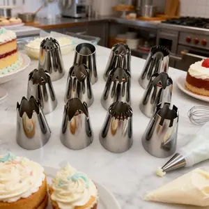 12-Piece Large Stainless Steel Piping Tips, DIY Cream Frosting Nozzles, Cake Decorating Tools, Perfect for Baking Enthusiasts, Nozzle Set