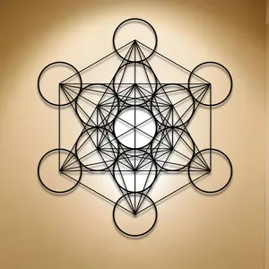 1 piece of Metatron cube metal wall art - with gold decoration, modern home decoration, suitable for living rooms, courtyards, balconies - suitable for new homes, weddings, Mother's Day, Easter, Christmas gifts, metal wall art decoration
