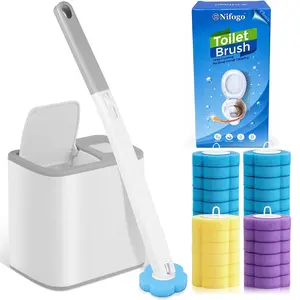 Nifogo Wall-Mount Toilet Bowl Wand Brush Set with 24PCS Disposable Cleaner Refills, All-in-One Bathroom Cleaning System for Toilet, Urinal, Sink, Bathtub, Drain & Wash Basin