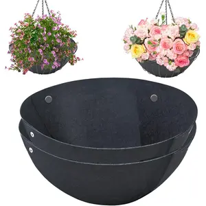 2PCS 12 Inch Round Hanging Basket Liner Fabric Non-Woven Planter Black Felt Replacement Inserts for Hanging Baskets Outdoor Plants - Avoid Bird Nesting