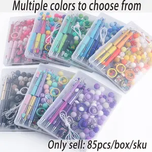 85 boxed DIY bead pens, Bead set, in the same color series and silicone focal beads, silicone round beads, suitable for jewelry making, matching DIY bracelets, hanging ropes, bead pen accessories, Beading Making