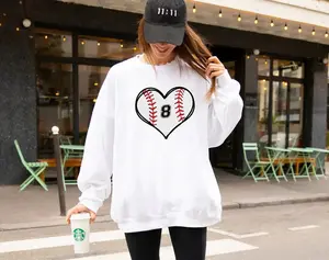 Heart Baseball Crewneck Sweatshirt, Soft Long Sleeve Pullover for Baseball Fans, Cute Heart Baseball Design, Comfortable Casual Wear for Game Day & Daily Outfit, Perfect Gift for Baseball Lovers, Stylish Sports Apparel for Men and Women