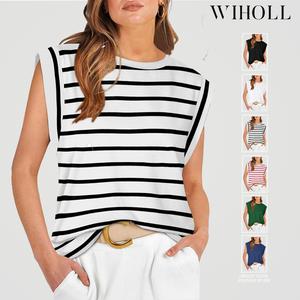Saloogoe Cap Sleeve Tops for Women Summer Top Basic Tee Shirts Casual Tank Loose Fit 2024 Fashion