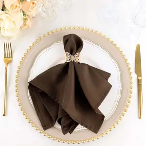 5 Pack Polyester Napkins 17"x17" Chocolate Brown - Wrinkle Resistant & Easy Care Cloth Napkins