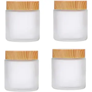 4 Pack 100g 3.4 OZ Frosted White Glass Jars Round  Container Jars with  Grain Lids,Empty Refillable  Pot Jars for Lotion,Cream,Ointments,Makeup,Eyeshadow,Samples,Travel Storage