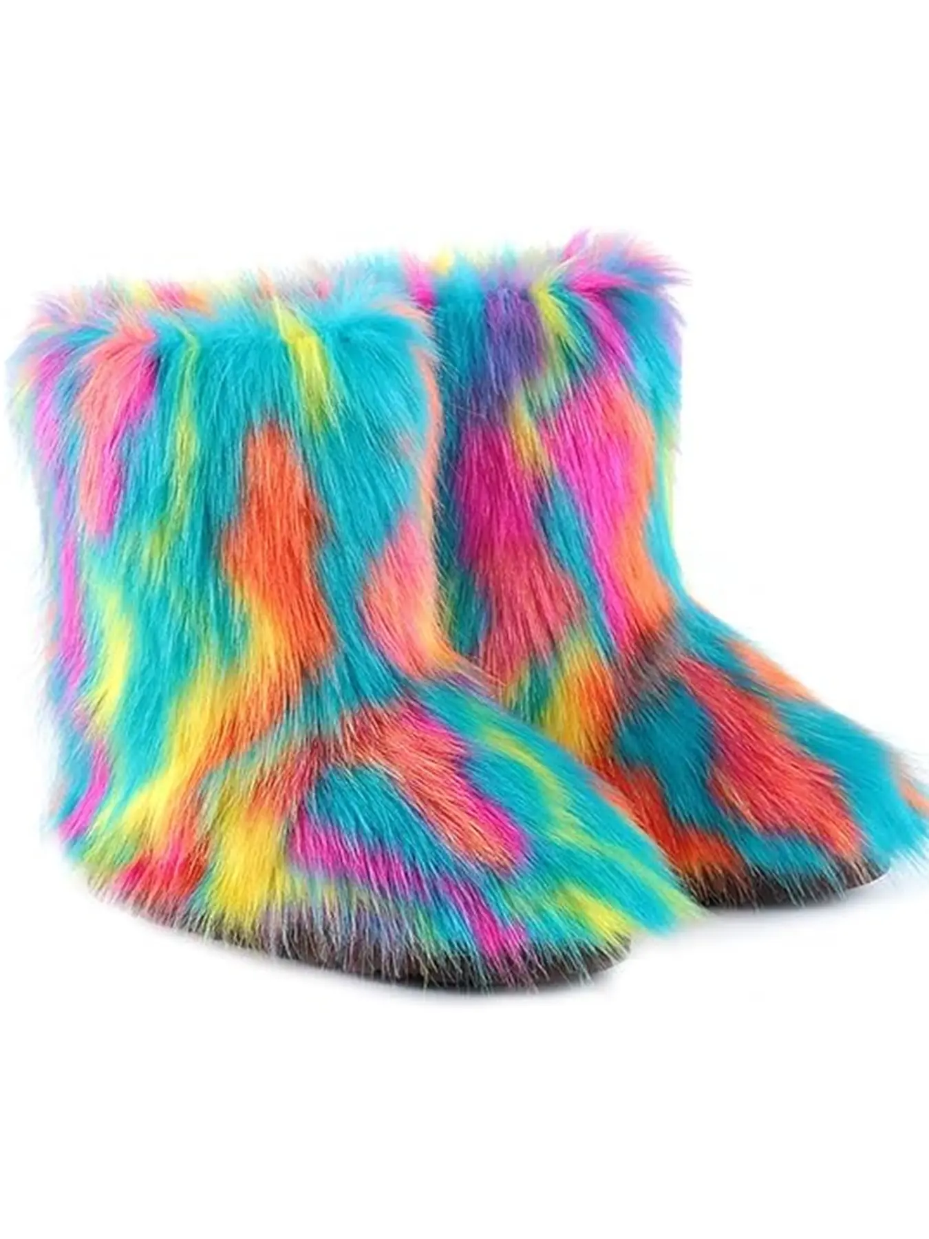 Women's Solid Color Faux Fur Boot, Fluffy Ankle Snow Boots, Warm Comfortable Outdoor Flat Shoes for Cold Winter, Trending Shoes