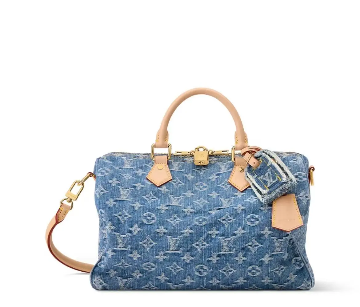 Pre-owned Louis Vuitton Speedy Soft 30 Blue Denim Jean Canvas Chip Version 2604587