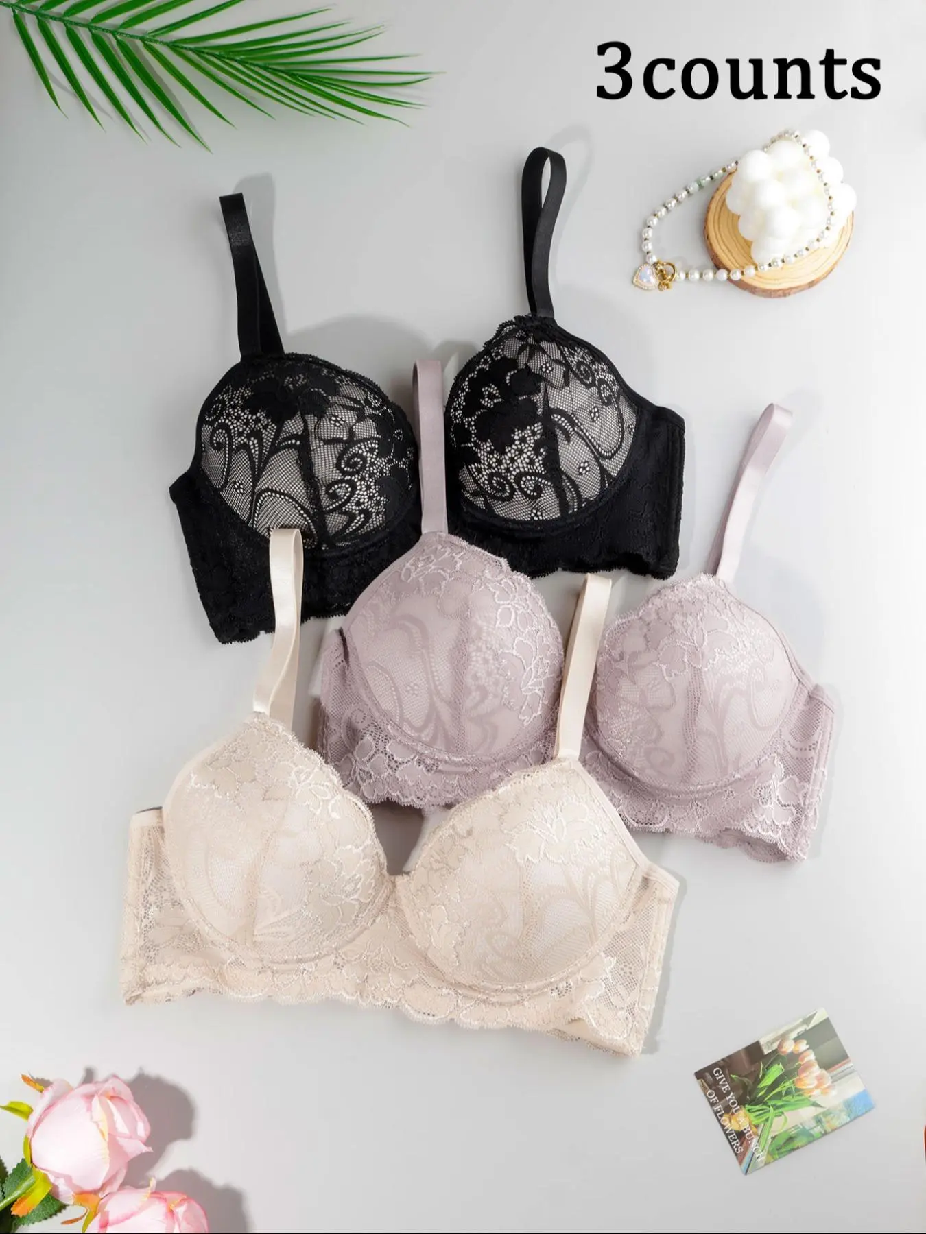 Women's Fashion Chic Elegant Feminine Floral Lace Bra Set, Underwear, Underwire Support, Adjustable Strap, Medium Support, All Seasons, Comfort Fit, Fitted Bra, Lace Brassiere Fit, Multiple Sizes Available, Womenswear, Adjustable Straps Underwire