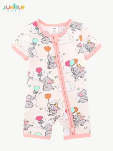 JUNBLEBABY Baby Bamboo Fiber Hua Coat with Star and Little Elephant Print Double Zipper Soft Breathable Fabric for Baby Playwear