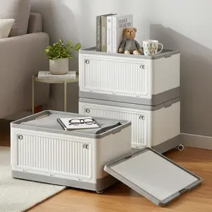 Modular Foldable Storage Box with Wheels | Stackable Design & Dustproof Lid | For Bedroom, Closet & Small Spaces | Collapsible Storage Organizer