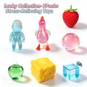 7pcs Anxiety Squishy Toys - Squeeze Slow Rising Fidget Toy, Sugar Filled Stress Ball, Glitter Color Changing, Cute Food-Themed