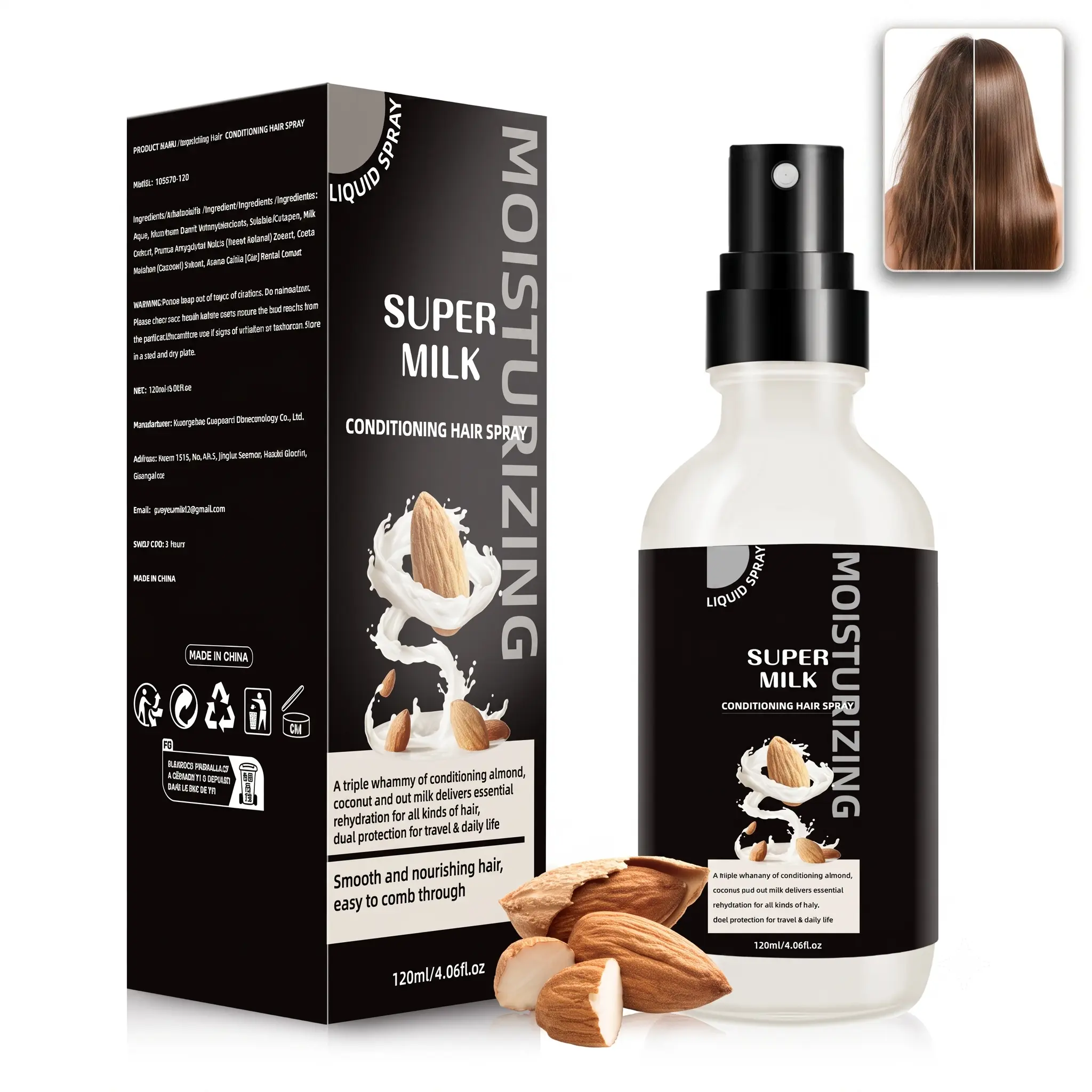Super Milk Hair Detangler with Collagen, Hair Spray Conditioner for Anti Frizzy Dry Hair, Wig Milk Spray, Super Milk Hair Primer, Conditioning Softening Moisturizing Hair Care, Leave-In Conditioner Spray (120ML/4.06Fl.oz)