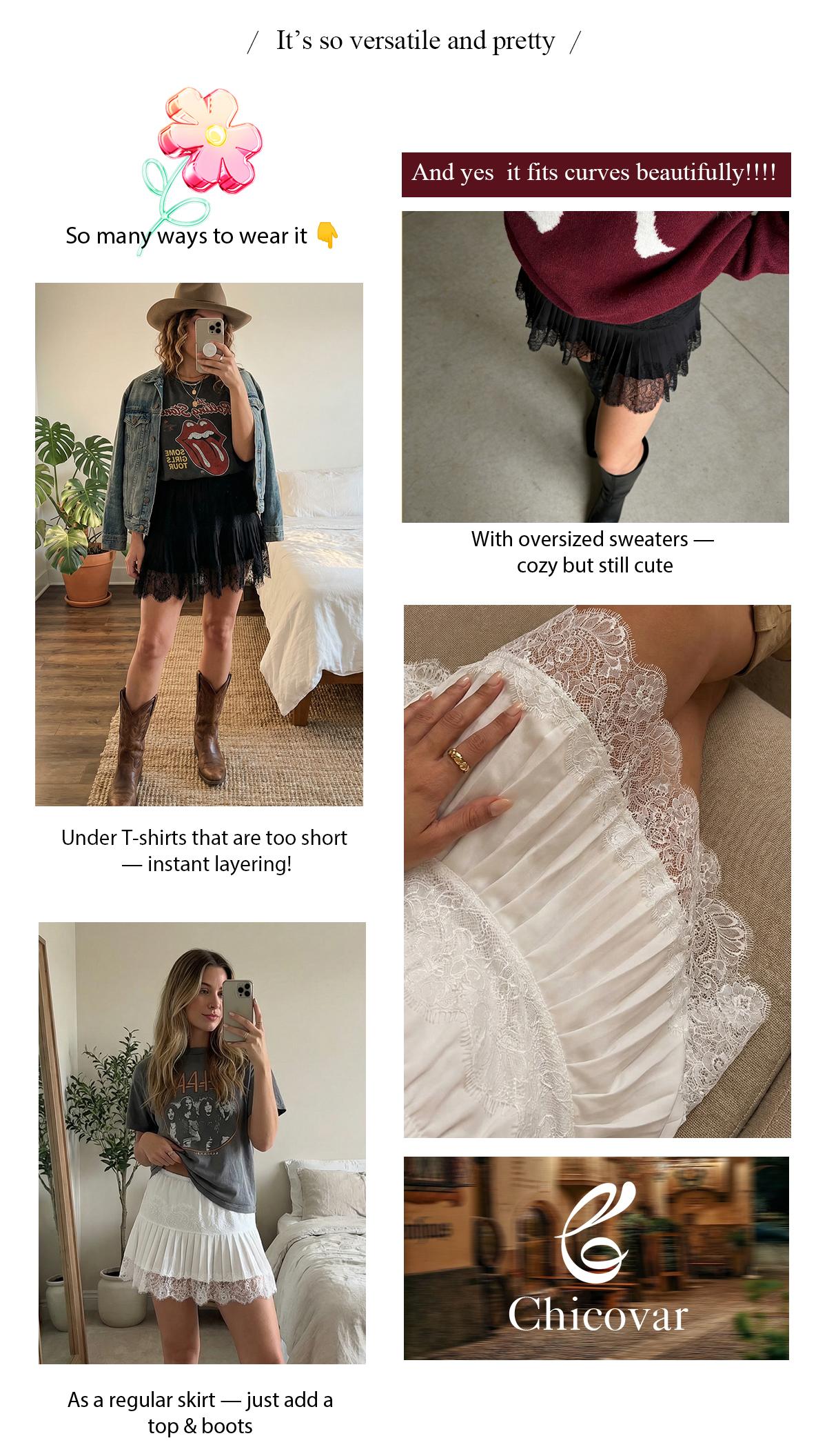 Chicovar Summer Lace Mini Slip Skirt! Must-Have for Trendsetters, Music Festival Outfit, Lace Skirt,Easter dress, GrungeStyle, Westernfashion