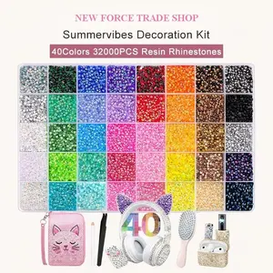 VIBRANT GEMS 32000Pcs 3mm Resin Rhinestone Bedazzling Kit, Nail Decoration Supplies with Tweezers & Gifted Tools for DIY Crafts, Clothing, Tumblers
