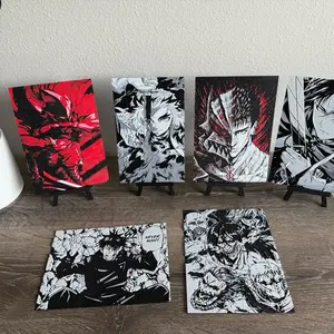 3DGeekLab's 3D Printed Manga Anime Art Panel Collection Featuring Dynamic Character Designs on Mini Easels