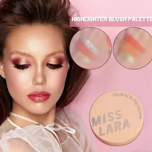 3-In-1 Matte Long-Lasting Blush Palette with Mica, Rose and Coral Highlighter Including Brush and Mirror, Compact and Portable Makeup Gift Set