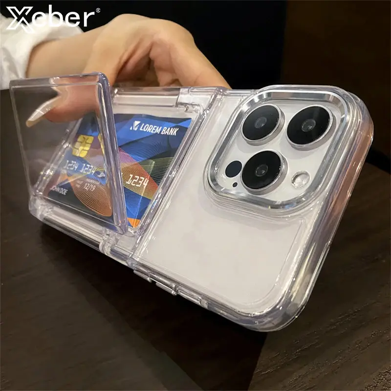 Transparent Card Holder Smartphone Case for iPhone 11-17, 12-17 Pro Max, AIR, PLUS - Shockabsorbing Hard Acrylic Casing, Scratchresist Shell, Matte Finish Hides Smudges, Washable Surface, Lightweight, Dustproof for Daily Carry, for Modern Users, Cellphone