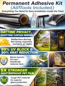 Premium One-Way Mirror Privacy Window Film Kit with Tools, Black Reflective PET Adhesive Tint, Heat Blocking & Shatterproof Film, 17.5 x 78.7 Inch