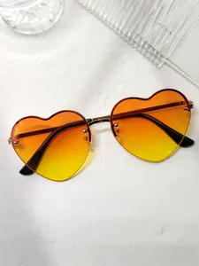 1pcs Cute Goddess Ladies Fashion Glasses Heart Shaped Sunglass Half Rim Metal Heart Gradient Color Multicolor Rainbow Heart Shape Prom Glasses for Vacation Music Festival Travel Awning Concave Shape Y2K Sunglasses