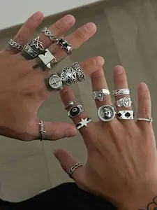 20 Pieces Vintage Star & Skull Rings, Dark Punk Knuckle Rings, Holiday Gift, Street Style Accessories for All Seasons, Stackable Rings, Statement Rings, Vintage Jewelry, Stackable Rings Set, Ladies Fashion