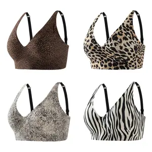 Women's Seamless Animal Print Wireless Bra | Sexy Leopard & Zebra Push-Up Bralette with Adjustable Straps | Comfortable Everyday Support Lingerie for Women