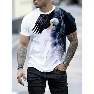 Casual 3D Eagle Print T-Shirt, Lightweight Polyester Fabric, Round Neck Short Sleeve, Outdoor Graphic Tee
