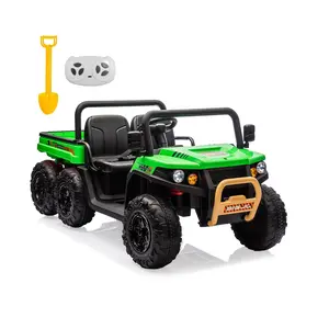 Green 24V 4WD 6-Wheel All-Terrain Kids' Ride-On Dump Truck ATV, 2-Seater UTV with Parent Remote Control, Electric Dump Bed, Shovel, Bluetooth Music, LED Headlights for Ages 3-8