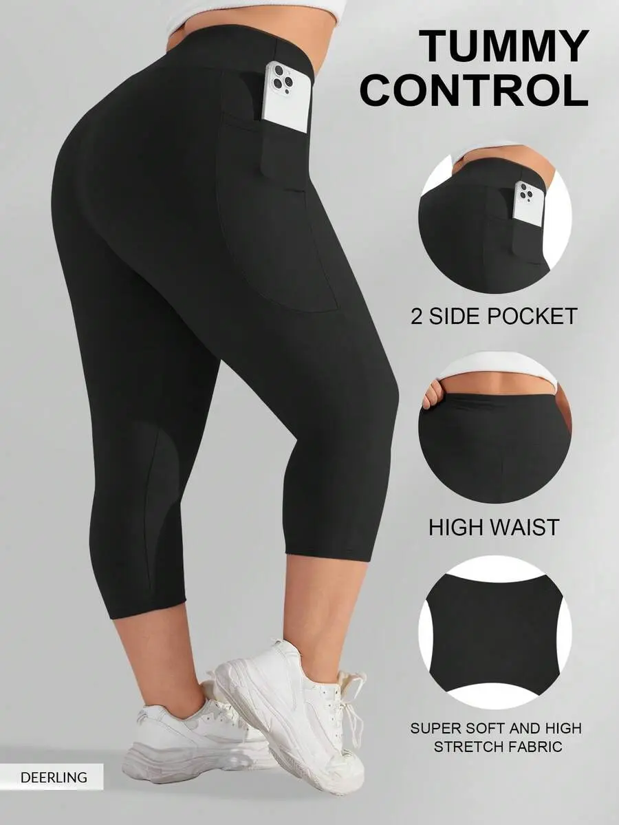 SLAYAURA Plus Size Women's High Waist Compression Capri Leggings, Elastic Yoga Pants Spandex Stretchy Fitted Sports, Athleisure