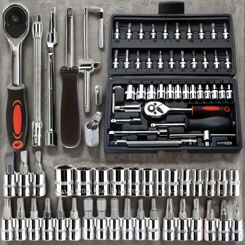 Professional Car Repair Tool Set, Mechanics Tool Set, Complete 46-Piece Toolkit, Wrench Gloves, Ratchet Socket Garage Tools, Multi-Functional Automotive Maintenance Kit, Tool Kit For Car, Toolset