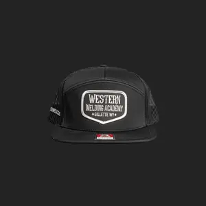 Black 7 Panel Western Welding Academy Hat With Spade Patch