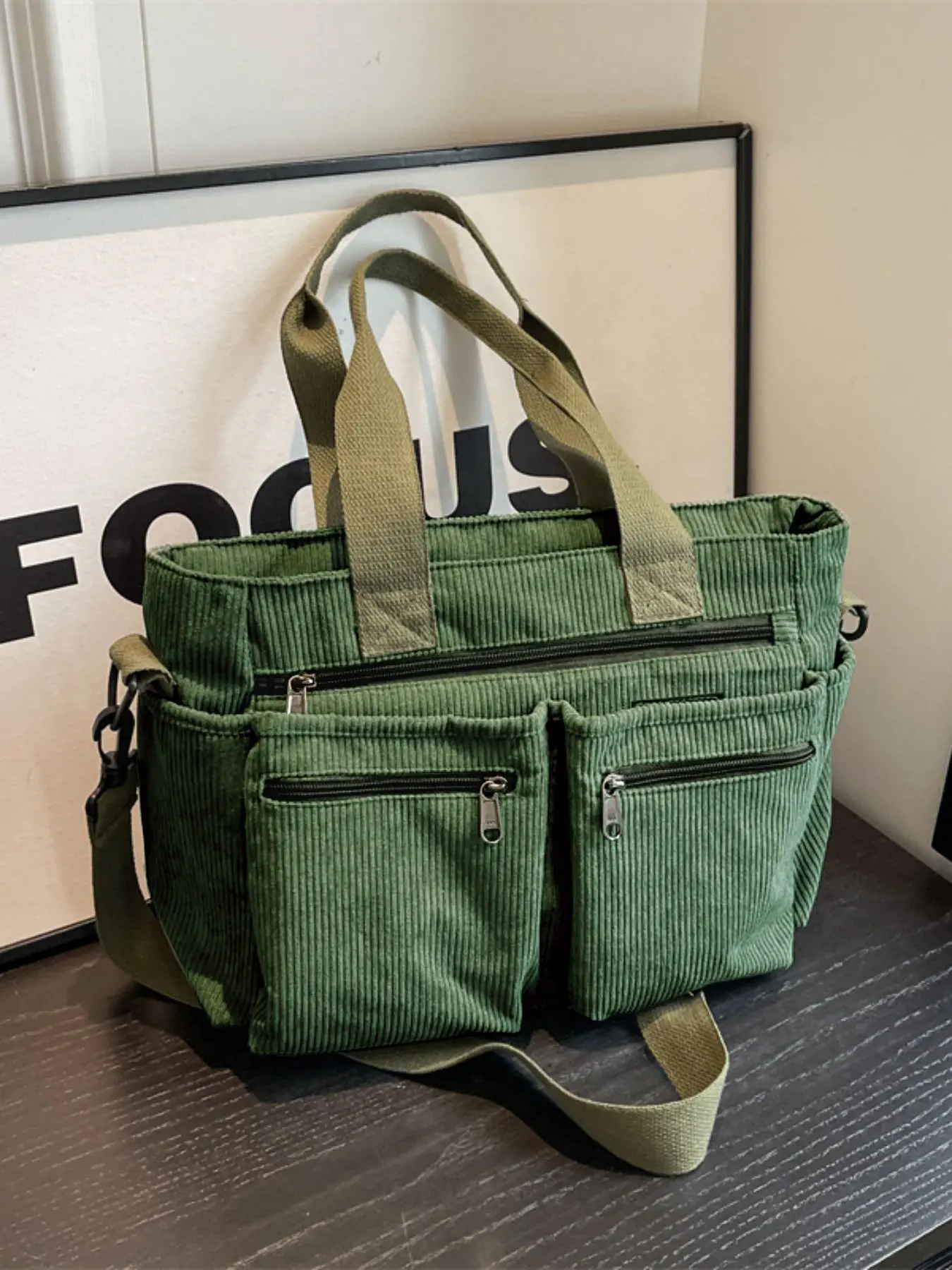 Women's Solid Color Zipper Tote Bag, Large Capacity Multi-pocket Portable Shoulder Bag, Casual Trendy Versatile High-quality Daily Commuting Bag, Business Style Tote Women's Solid Color Zipper Tote Bag, Large Capacity Multi-pocket Portable Shoulder Bag, Casual Trendy Versatile High-quality Daily Commuting Bag, Business Style Tote