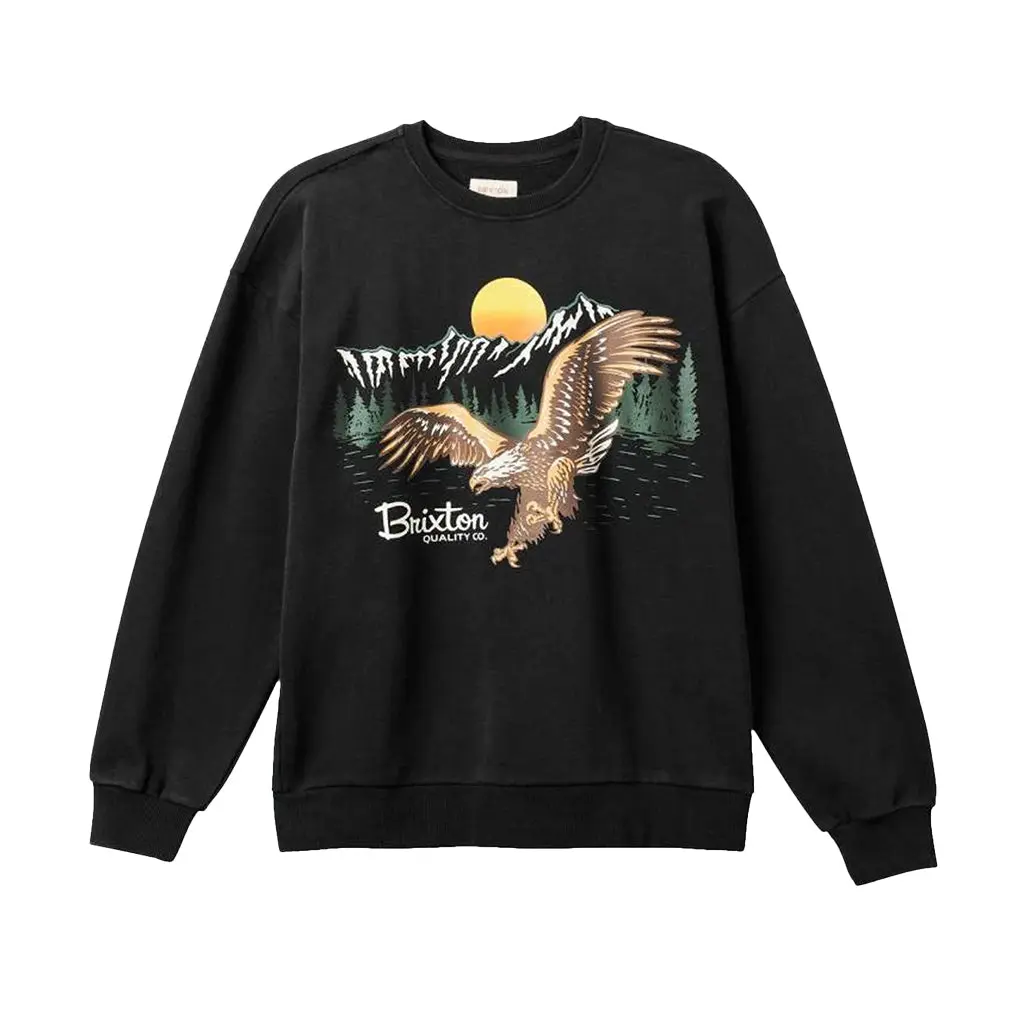 Brixton Women's Worn-Wash Cotton Hoodie - Long-Sleeve, Round-Neck, Graphic Print, Polyester-Blend, Cold-Wash Safe, Flattering Fit, Wyoming-Inspired Casual Sweatshirt Top