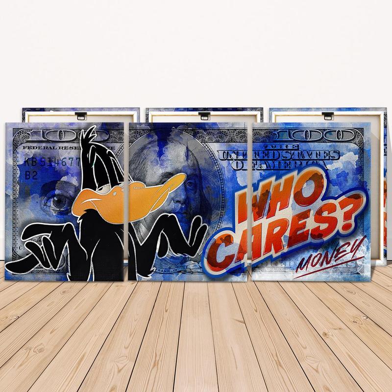 Daffy Duck Money Themed Creative Poster, Wooden Framed Canvas Painting, Modern Art Wall Art for Home Living Room Bedroom Decor, Ornaments