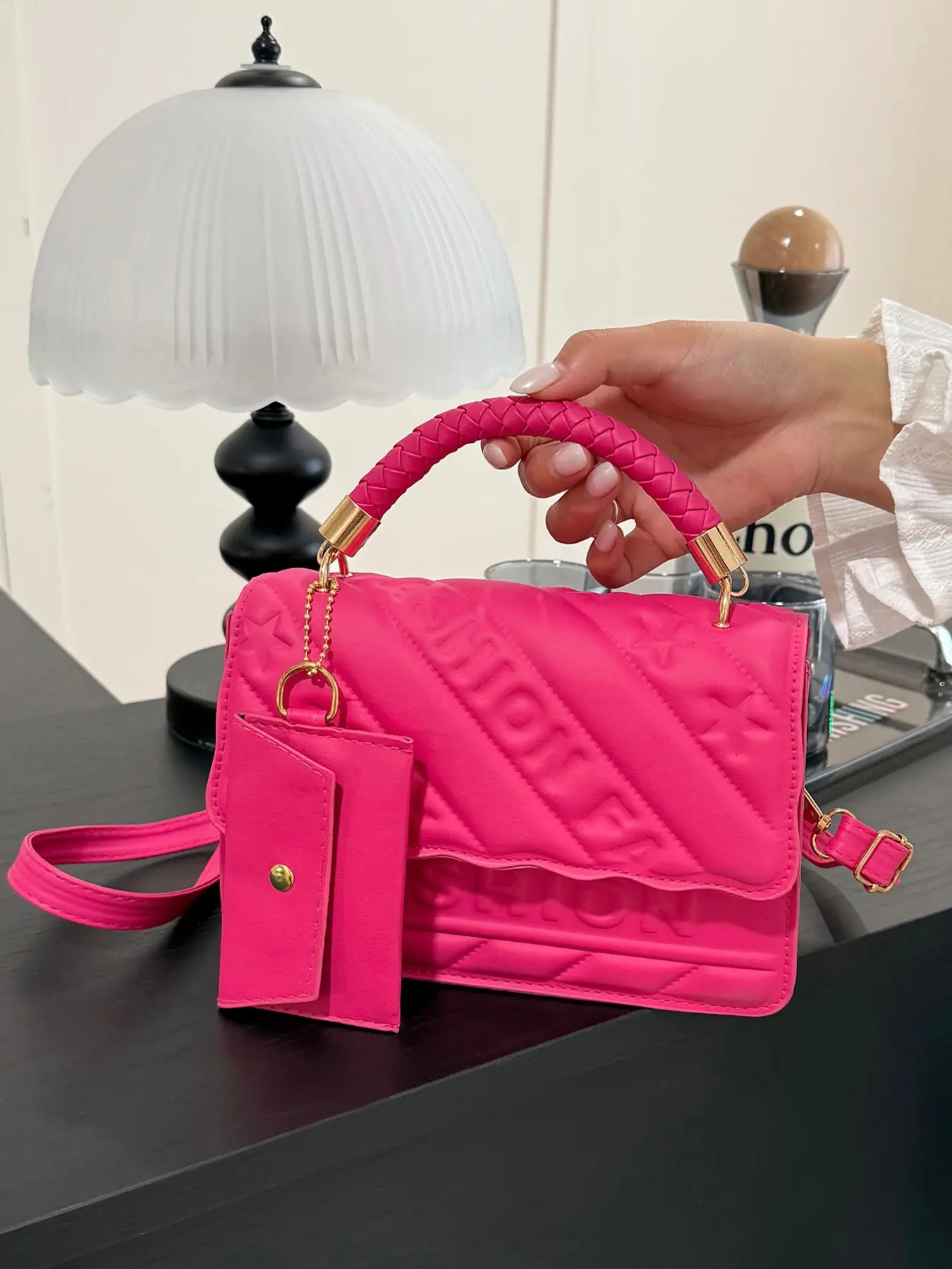 Dragon Fruit Quilted Handbag, Fashion Crossbody Bag with Card Holder, Trendy Hot Satchel, 2 Ways to Wear, Designer-Inspired, Quilted Crossbody Bags, Fashionable Crossbody Bag