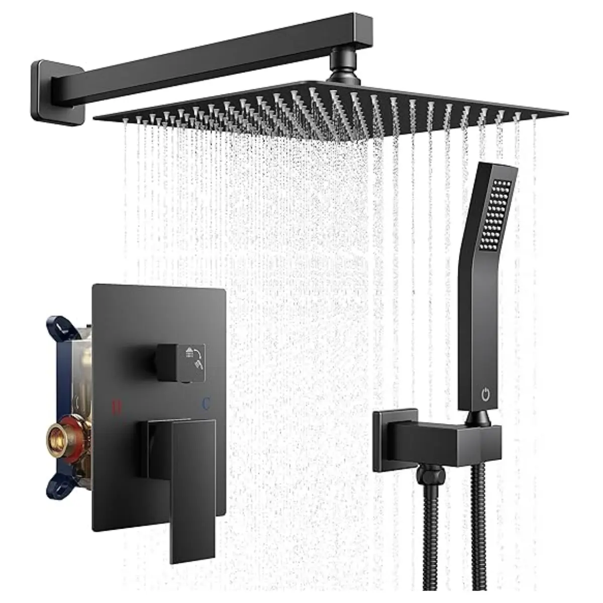 FORIOUS Rainfall Shower Head System - Wall-Mounted Bathroom Shower Faucet Set with Anti-Scald, Dual-Head, Kink-Free Handheld Spray & Solid Brass Pressure-Balanced Valve Kit Fixtures, Modern Fixed Showerheads,home essentials homeessentials