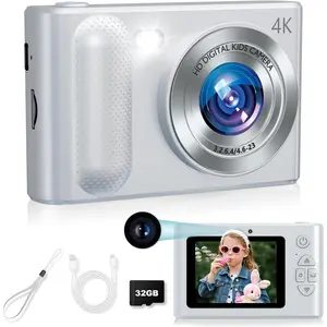 Digital Camera, 48MP  Camera 1080P Dual Lens Cmopact Camera with Fill Light, Portable Camera with 32GB SD Card, Small Digital Camera for  Teens Boys and Girls(Sliver