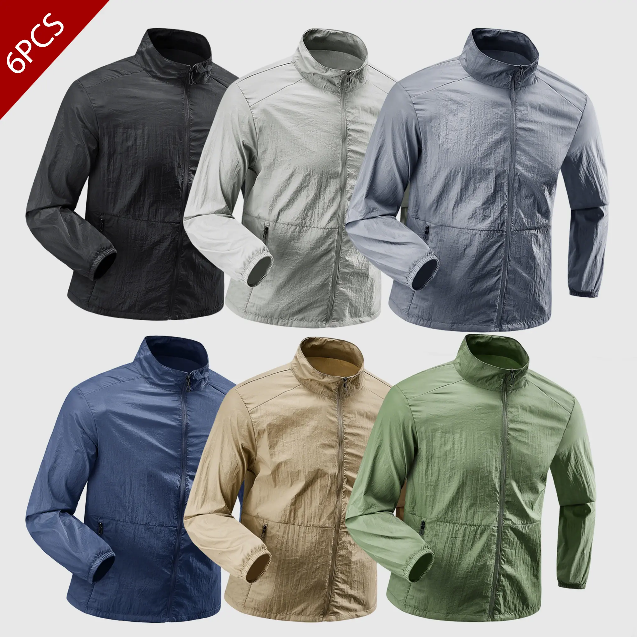 Men's Plain Long-Sleeve Lightweight Jacket - Casual Spring & Summer Coats, Casual Outdoor Jacket, Everyday Street Fashion Outerwear, Beige (Note: Do not dry clean)