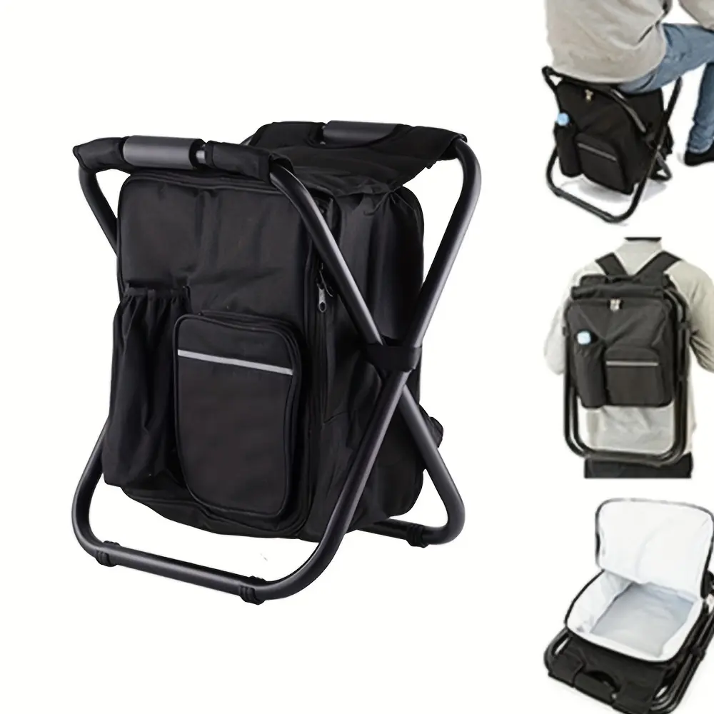 1pc of a Portable Cooling Chair That Functions As a 3-In-1 Cooler Backpack, Featuring a Foldable Stool. It'S Waterproof And Ideal for Outdoor Activities Like Hiking, Beach Outings, Fishing, Camping, And Barbecues