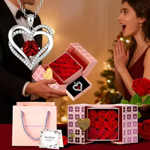 Dual-Open Rose Gift Box with High-Quality Heart Necklace, Perfect for Lover, Friend, Valentine's Day, Christmas, New Year, Women's Day, Birthday, Exquisite Jewelry Gift