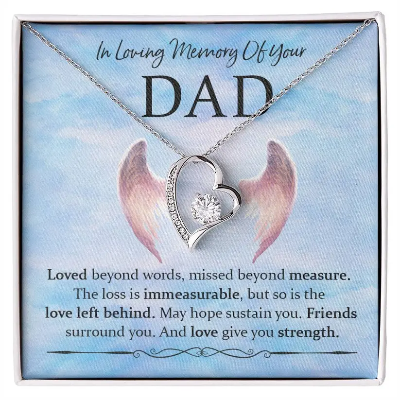 Gifts for Loss of Loved One, Sterling Silver Angel Wing Infinity Heart Pendant Necklace as Memorial Bereavement Condolence Funeral Gifts, In Memory of Loved One Mom Dad Son Husband Miscarriage Necklace