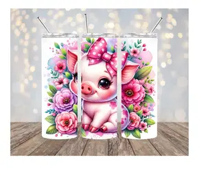 Cute Pig Stainless Steel Tumbler with Lid and Straw 20 oz Reusable Bottle Water - Portable, Hydrating Drinkware, Non-BPA Free, Stylish Design - Bottled, Flasks