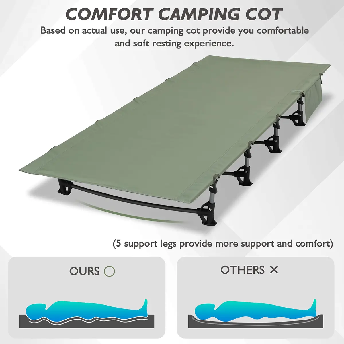Ultra-light folding camping tent bed, lightweight backpacking sleeping bed, no tools required, hiking bed, portable adult camping bed, outdoor hiking travel bed, black/army green