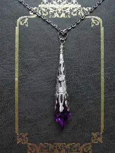 Purple Crystal Gothic Pendant Necklace Antique Silver Necklace Witch Witches Knot Necklace