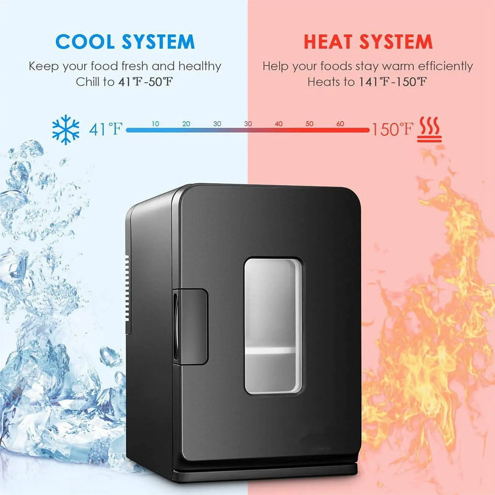NORTHCLAN Mini Fridge, 15 L/21 Can Personal Refrigerator, Portable Cooler &Warmer, Beverage & Skincare, 110V/12V, Black, Width 11.8", New