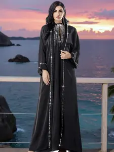 Arabian Style Islamic Abaya Two-Piece Set, Water Drill Embellished, Luxurious Accents and Elegant, Perfect for Special Occasions