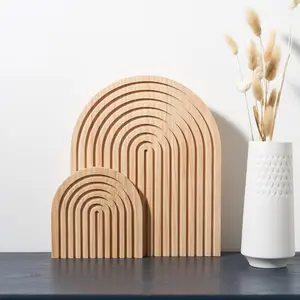 Set of 2 Wooden Arch Boho Decor for Shelf Fireplace Mantel Counter Table Dresser - Mid Century Modern Aesthetic Decor for Living Room Kitchen Home Office Nursery